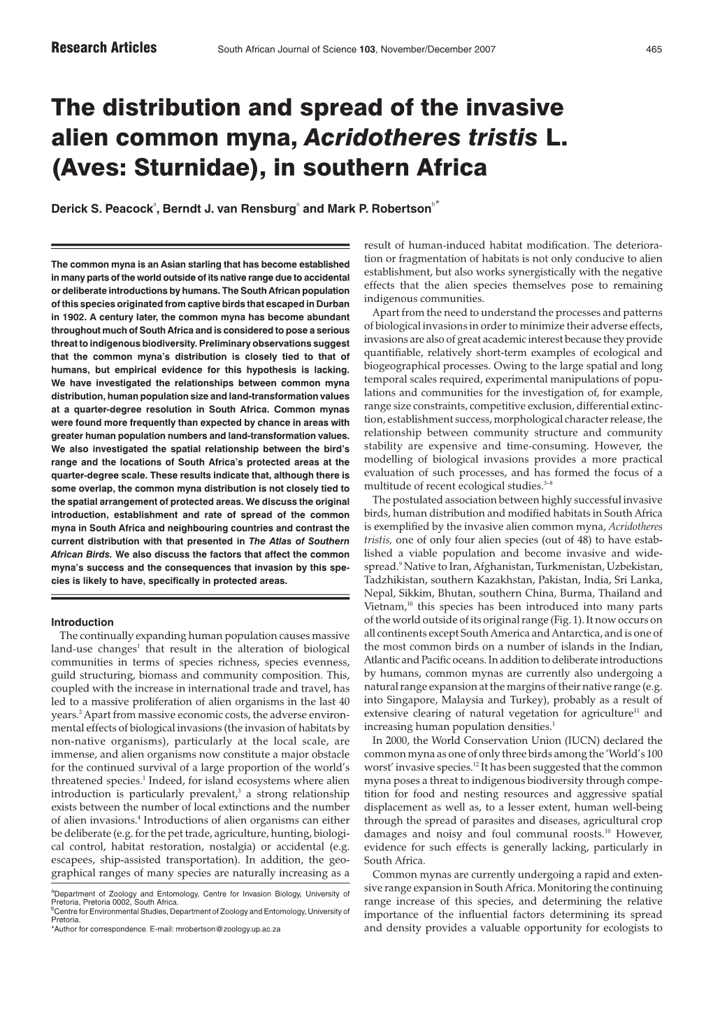 The Distribution and Spread of the Invasive Alien Common Myna, Acridotheres Tristis L