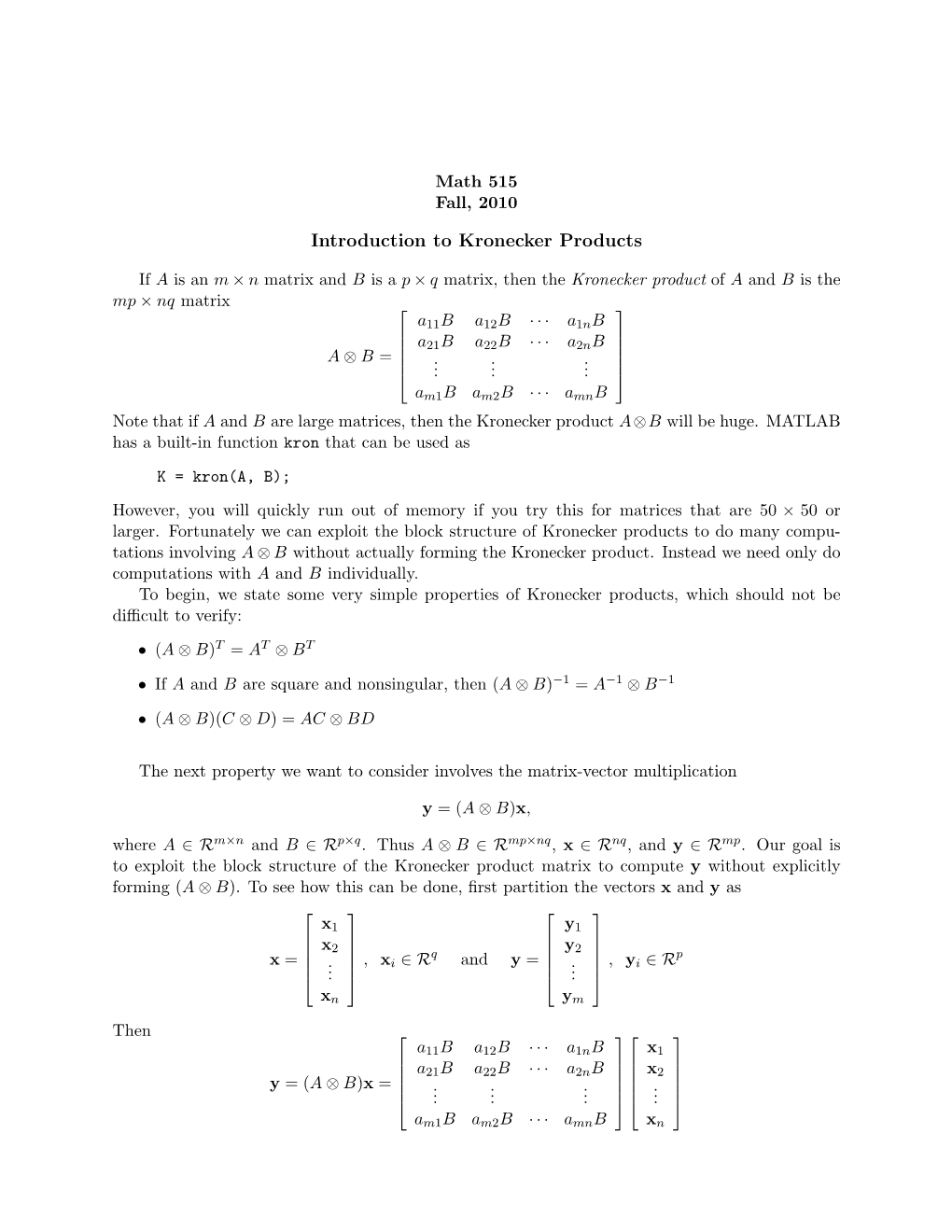 Introduction to Kronecker Products