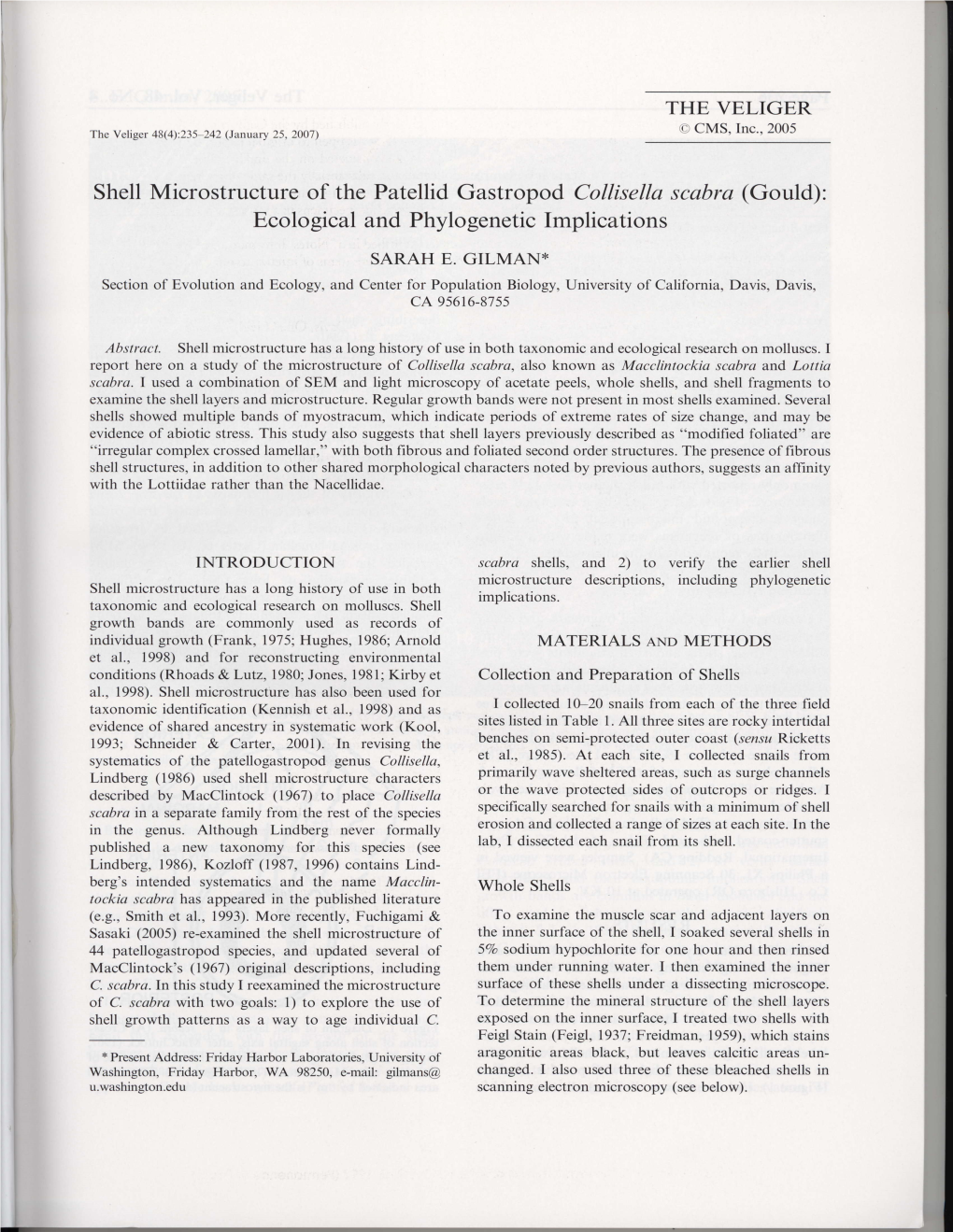 Shell Microstructure of the Patellid Gastropod Collisella Scabra (Gould): Ecological and Phylogenetic Implications