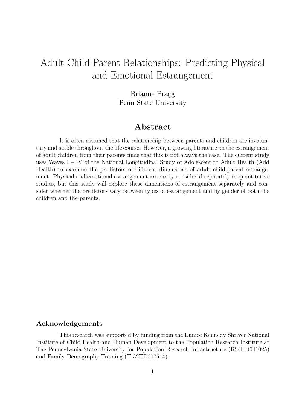 Adult Child-Parent Relationships: Predicting Physical and Emotional Estrangement