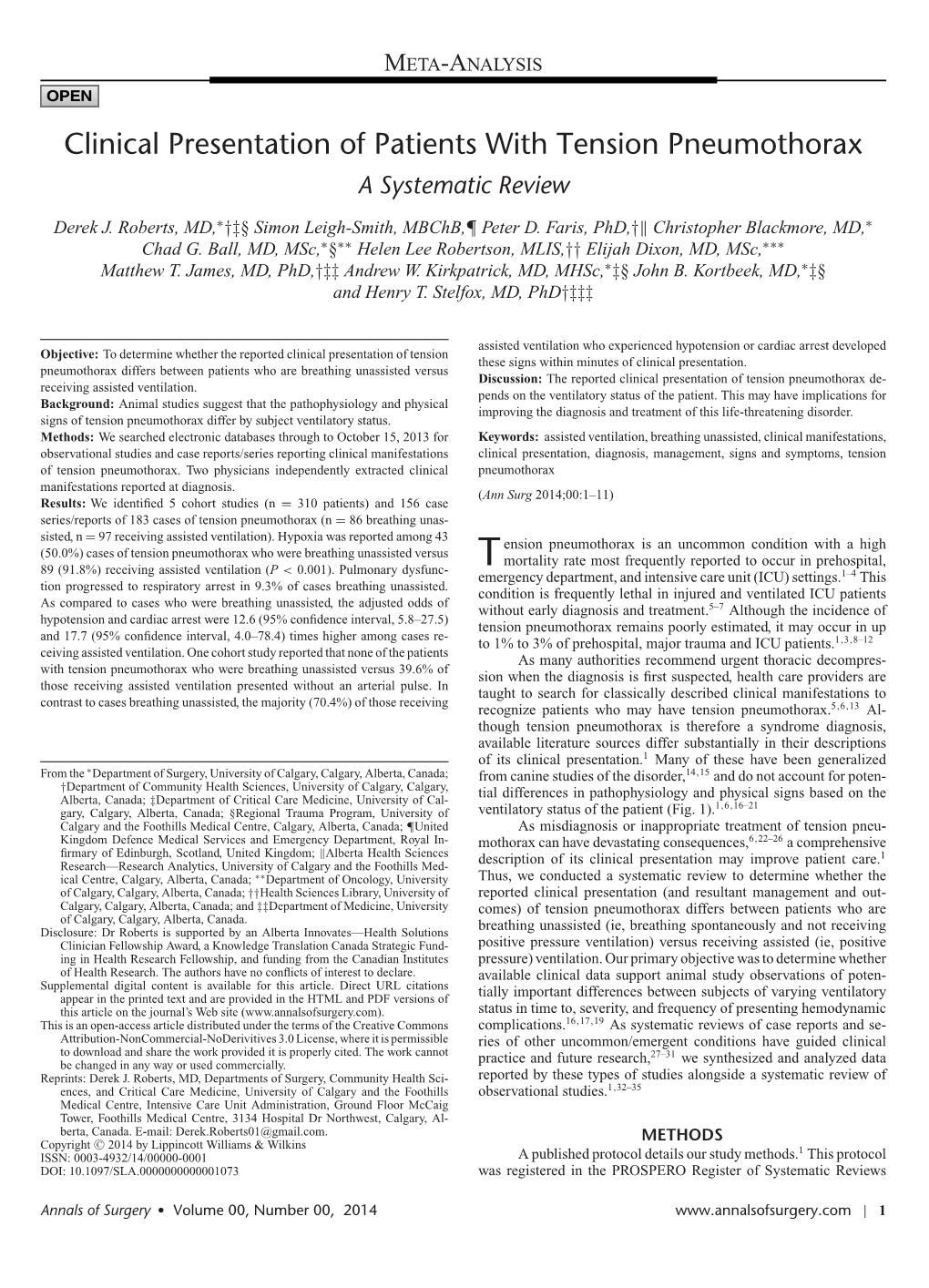 Clinical Presentation of Patients with Tension Pneumothorax a Systematic Review