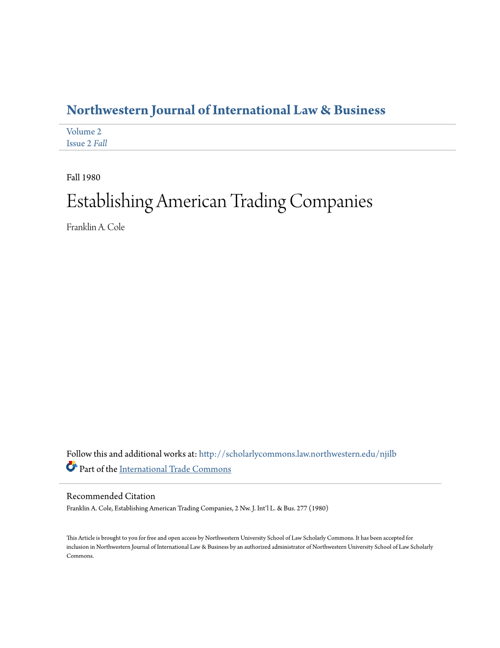 Establishing American Trading Companies Franklin A