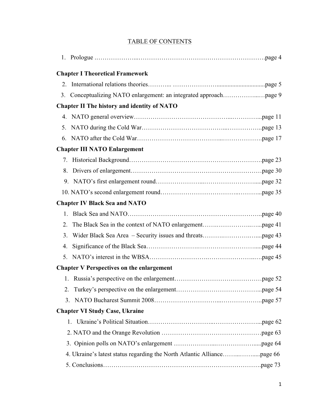 TABLE of CONTENTS 1. Prologue