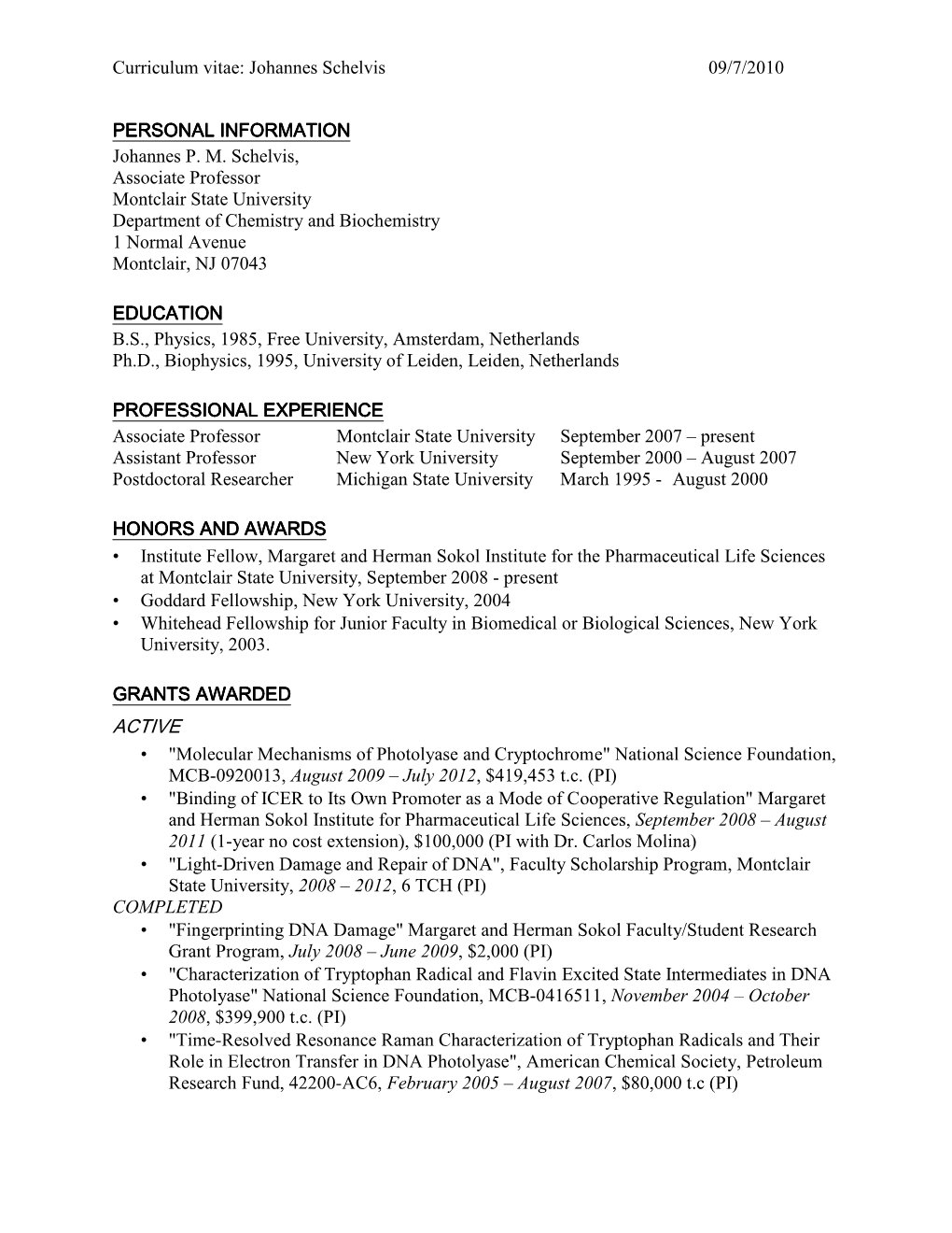 SCHELVIS CV Profile 2010