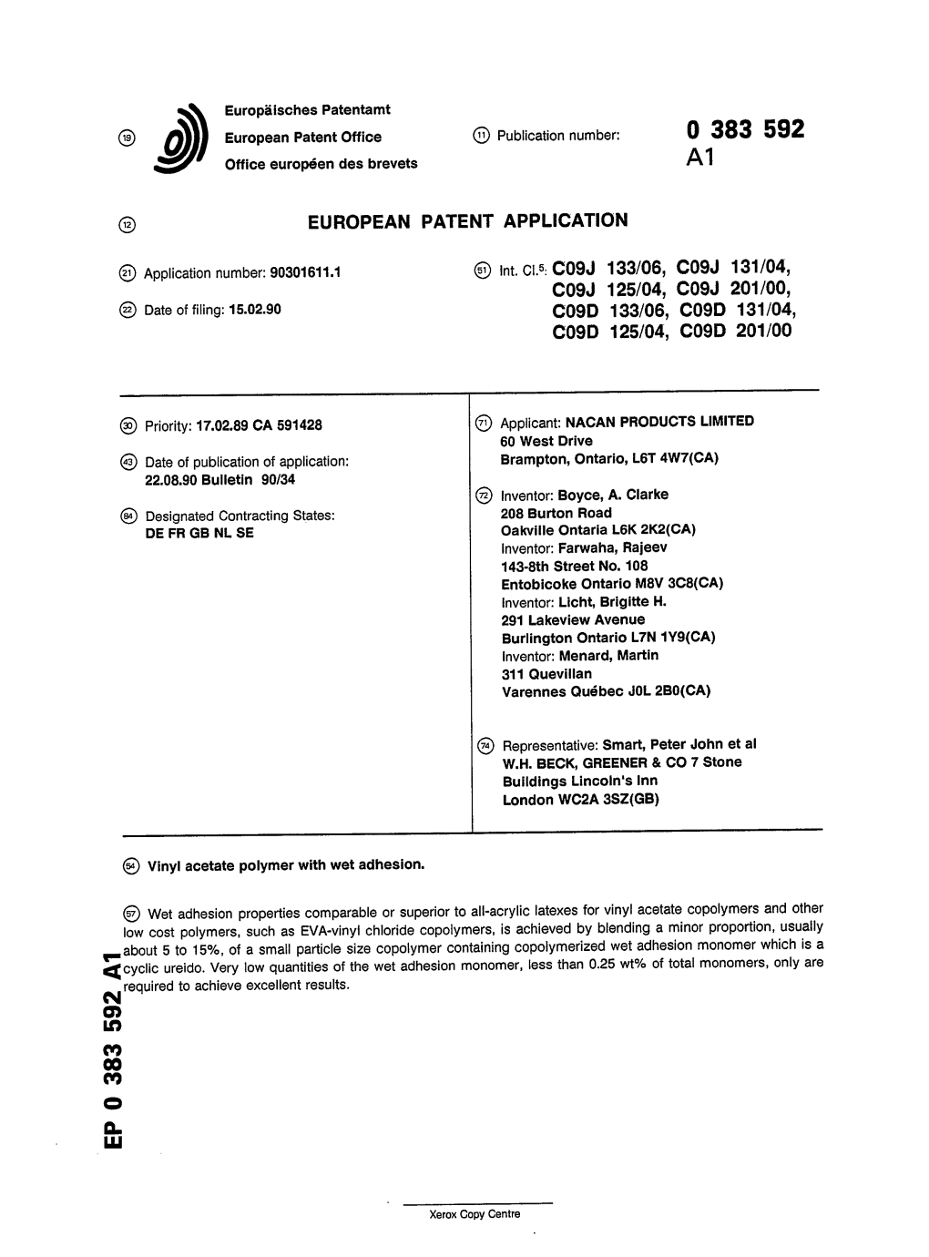 Vinyl Acetate Polymer with Wet Adhesion