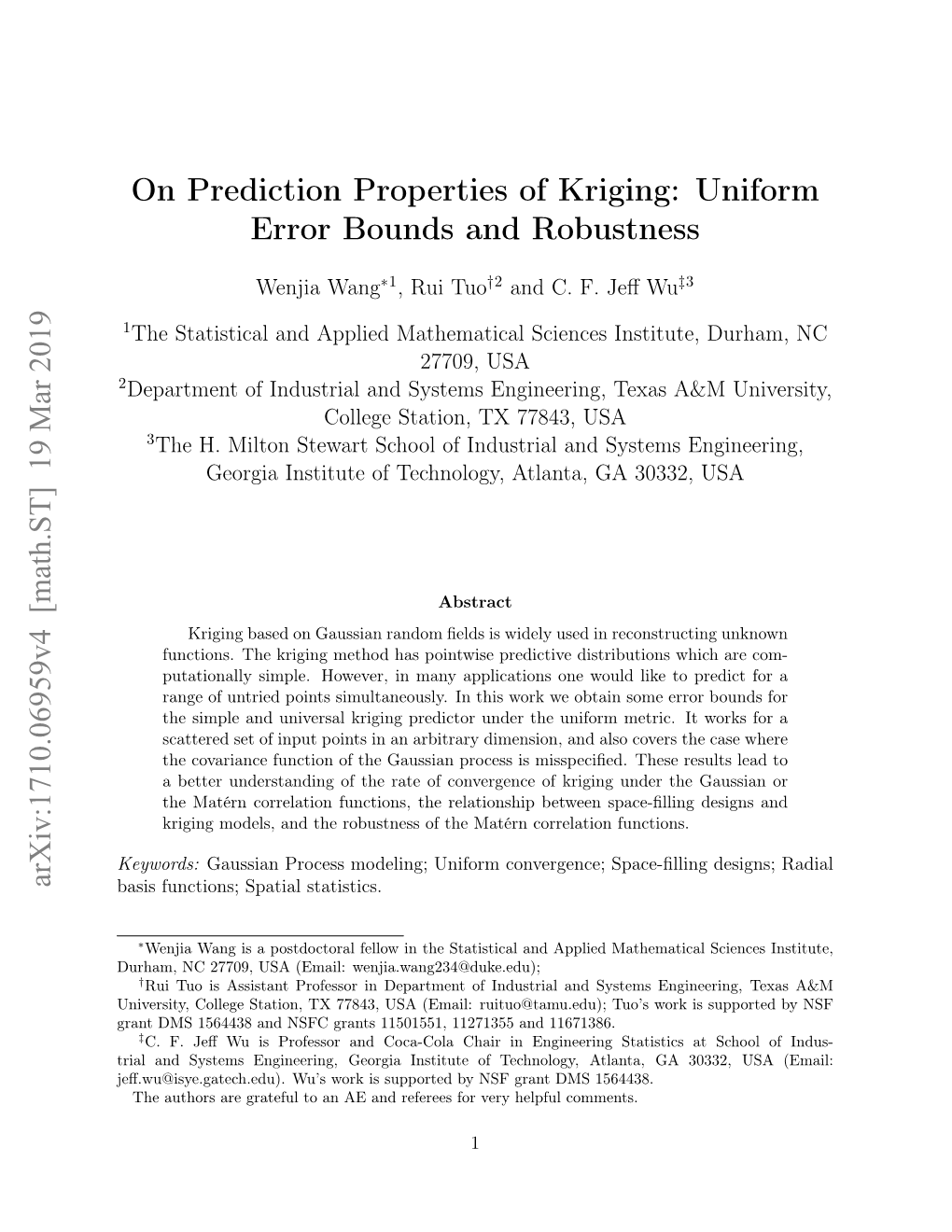 On Prediction Properties of Kriging: Uniform Error Bounds and Robustness