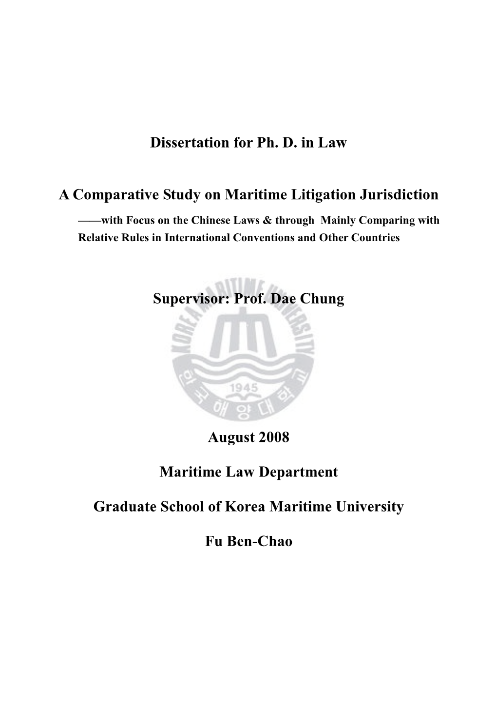 Dissertation for Ph. D. in Law a Comparative