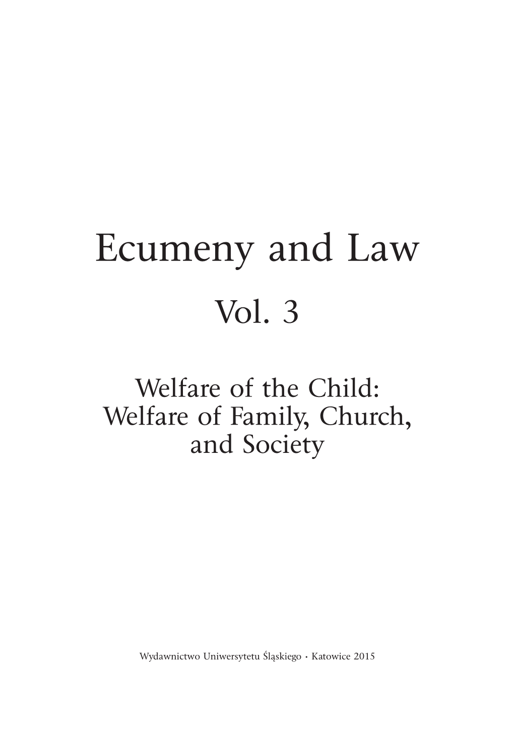 Ecumeny and Law Vol