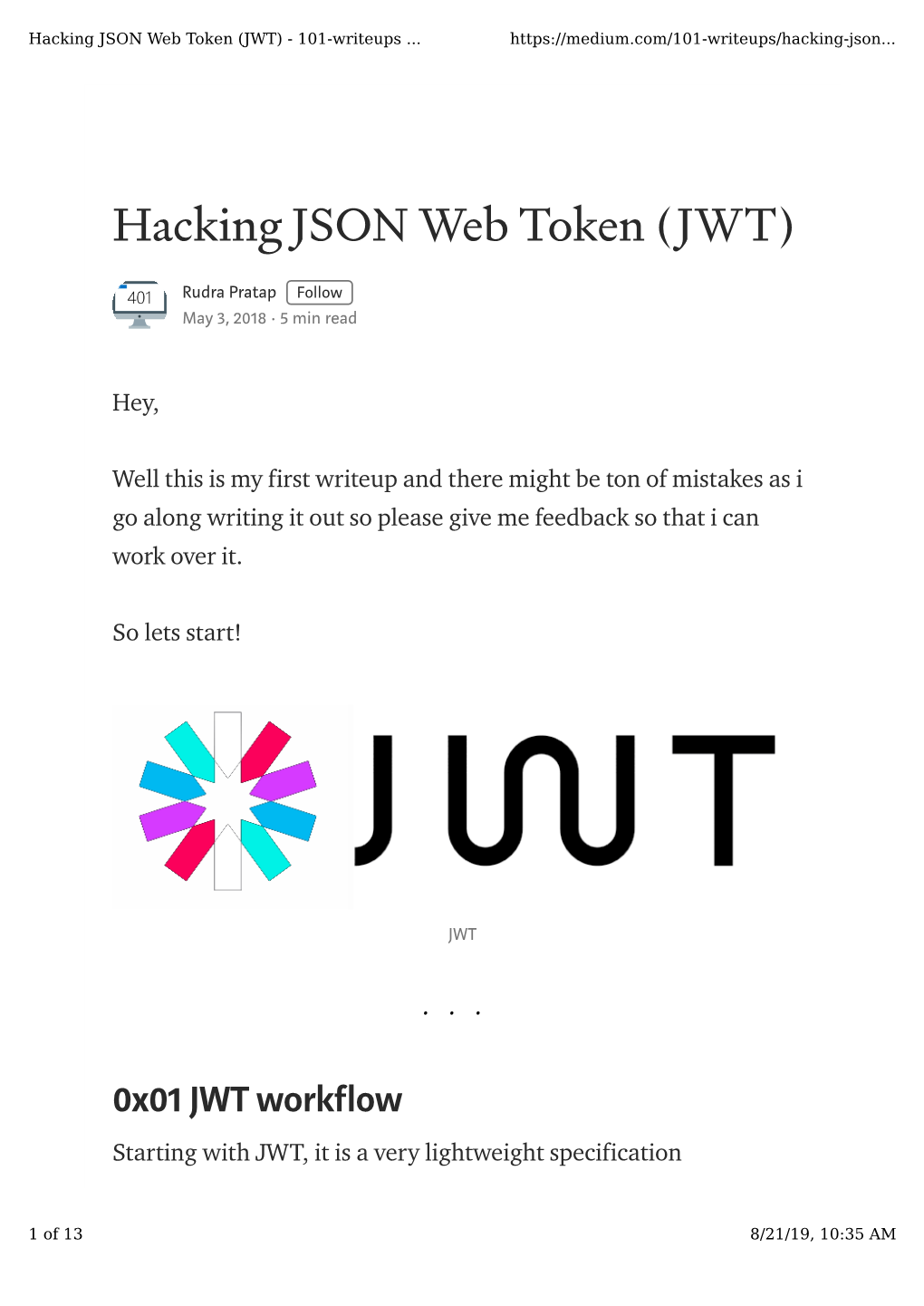 Hacking JSON Web Token (JWT) - 101-Writeups