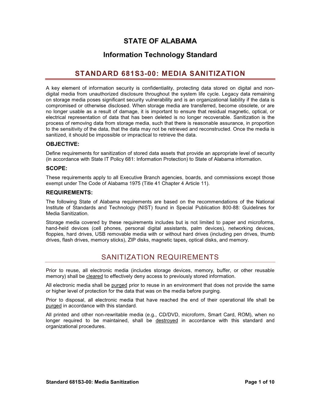 Standard 681S3 Media Sanitization