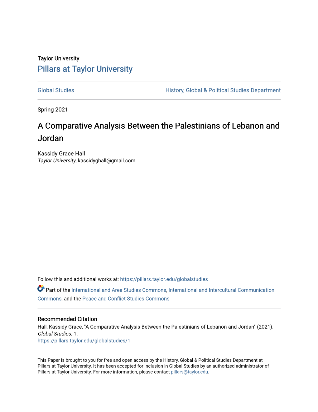 A Comparative Analysis Between the Palestinians of Lebanon and Jordan