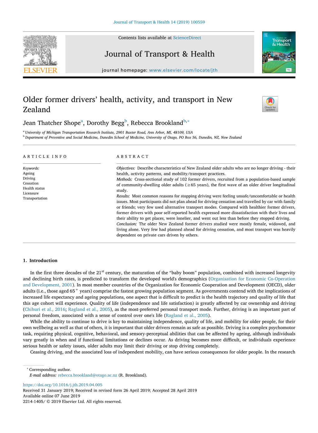 Older Former Drivers' Health, Activity, and Transport in New Zealand