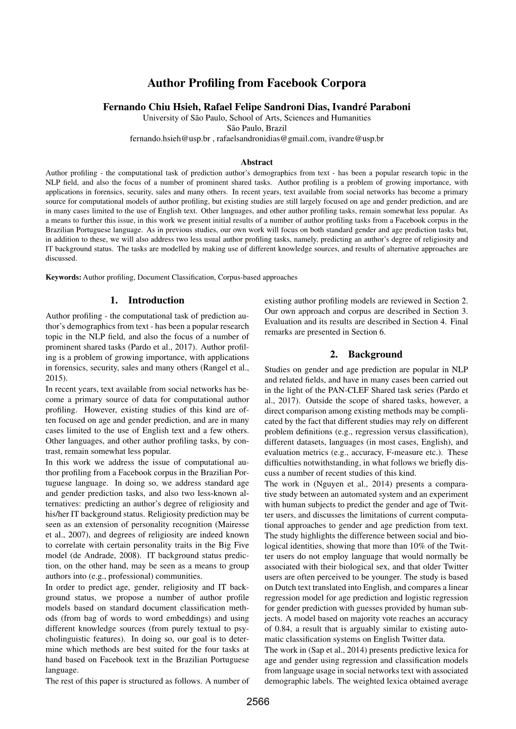 Author Profiling from Facebook Corpora