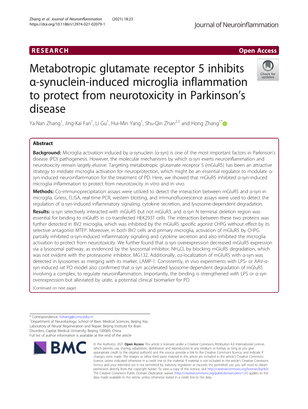 Metabotropic Glutamate Receptor 5 Inhibits Α-Synuclein-Induced