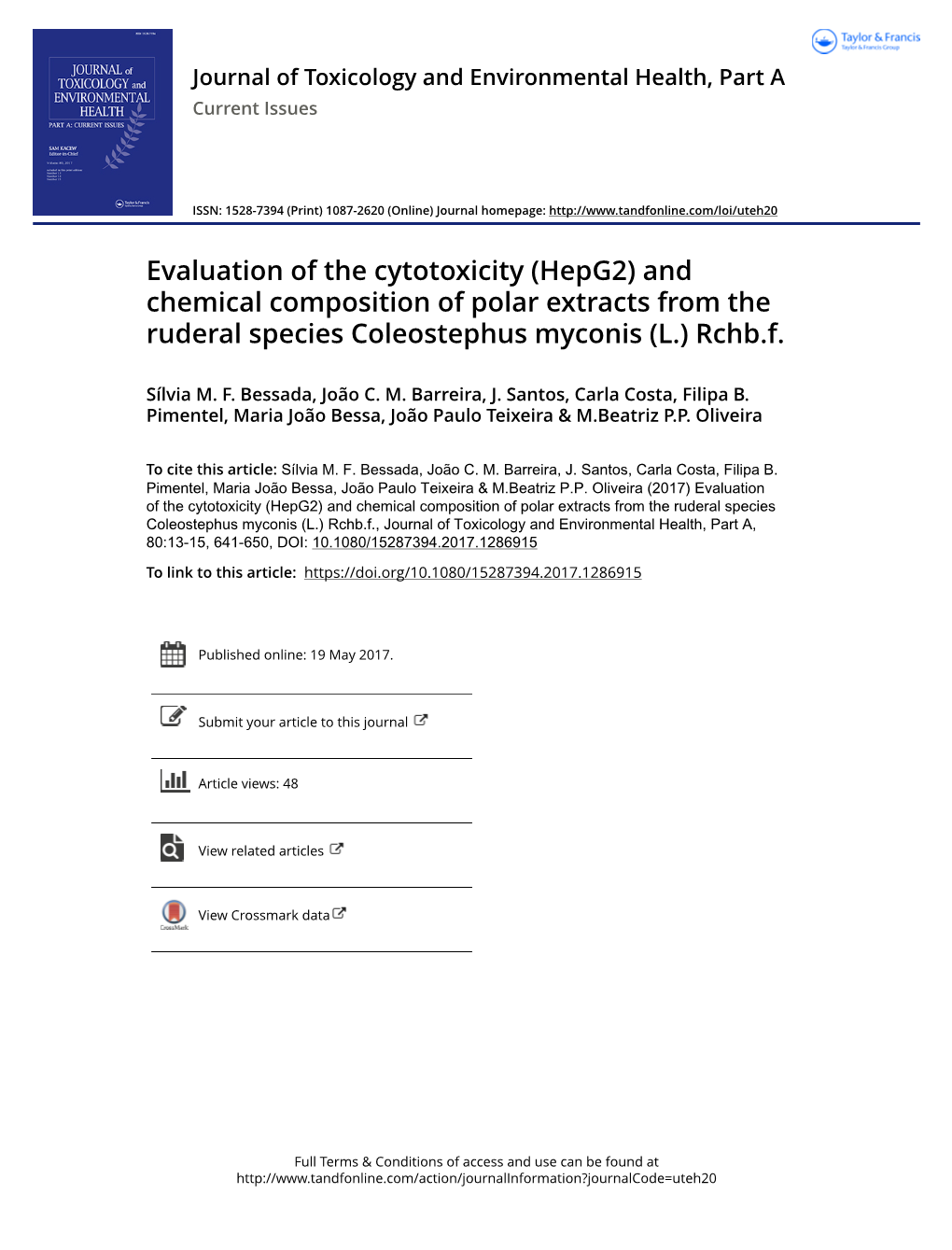 And Chemical Composition of Polar Extracts from the Ruderal Species Coleostephus Myconis (L.) Rchb.F
