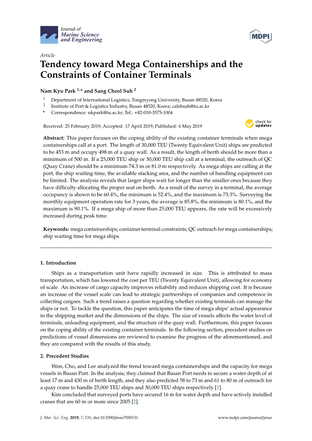 Tendency Toward Mega Containerships and the Constraints of Container Terminals