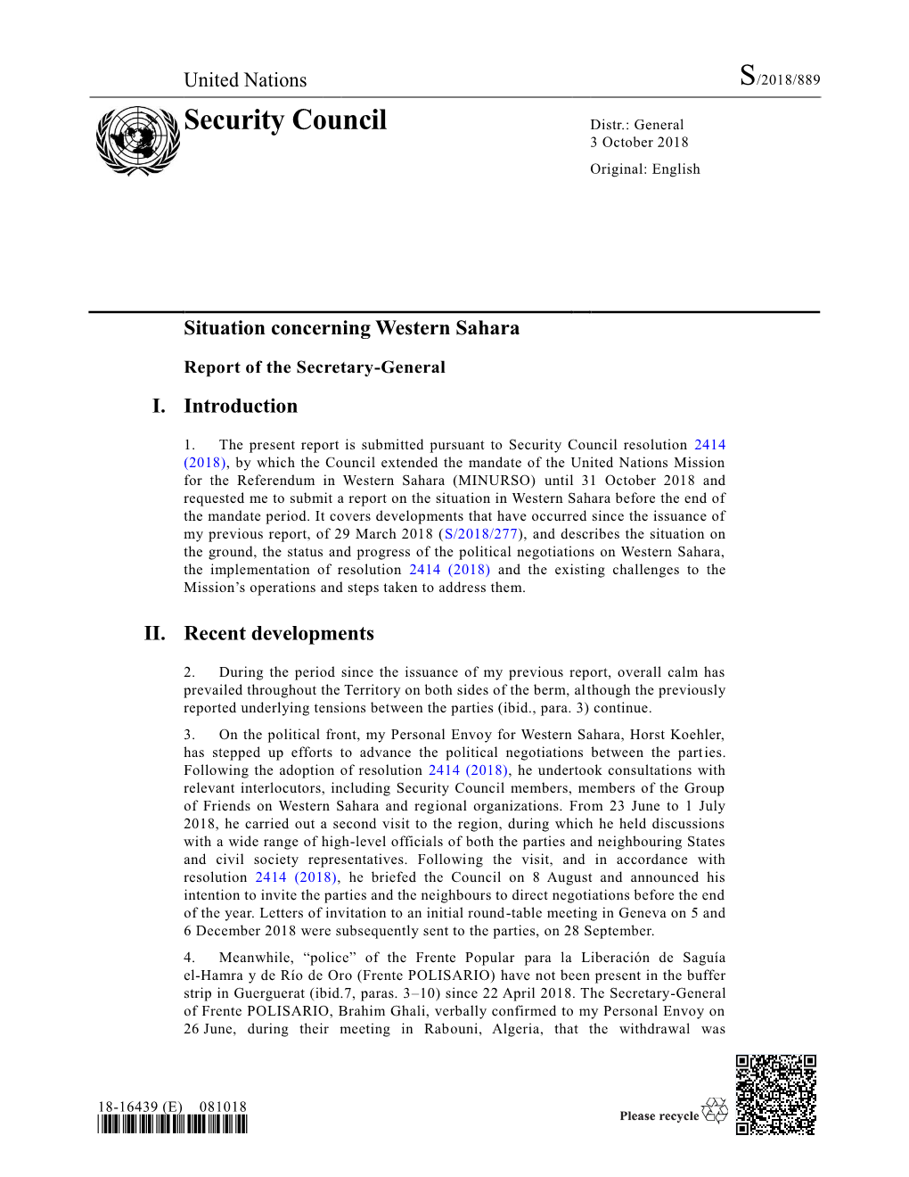 Report of the Secretary-General on the Situation of Western