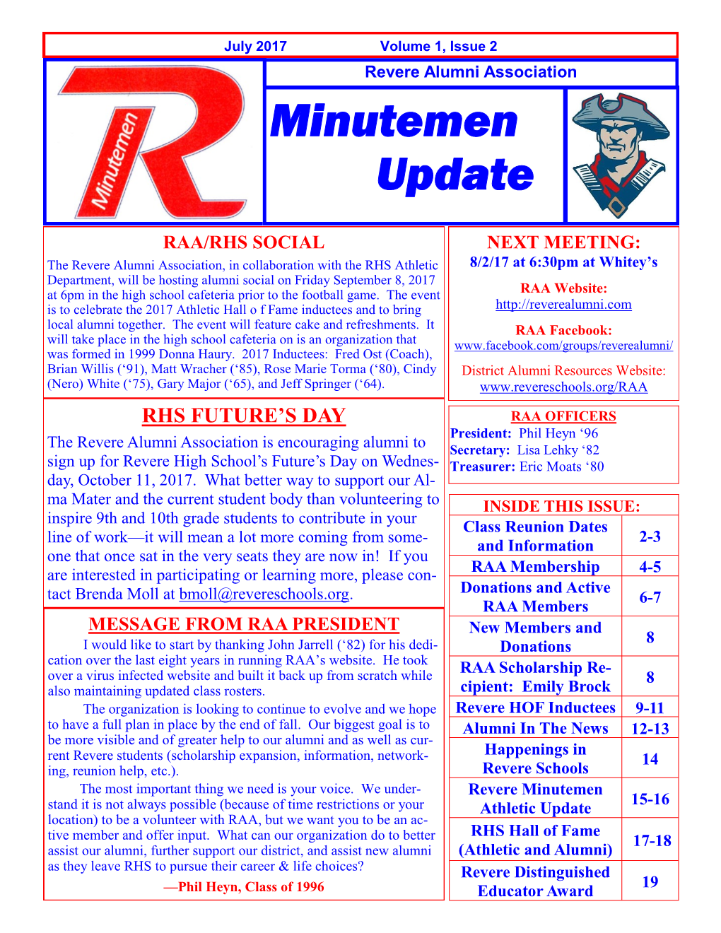 July 2017: Minutemen Update-Volume 1, Issue 2