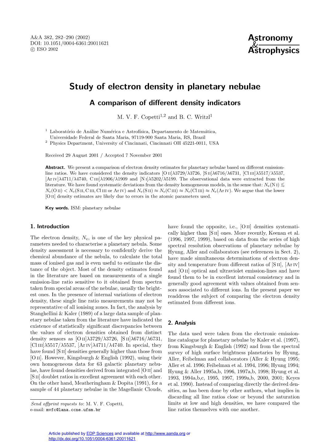 Study of Electron Density in Planetary Nebulae