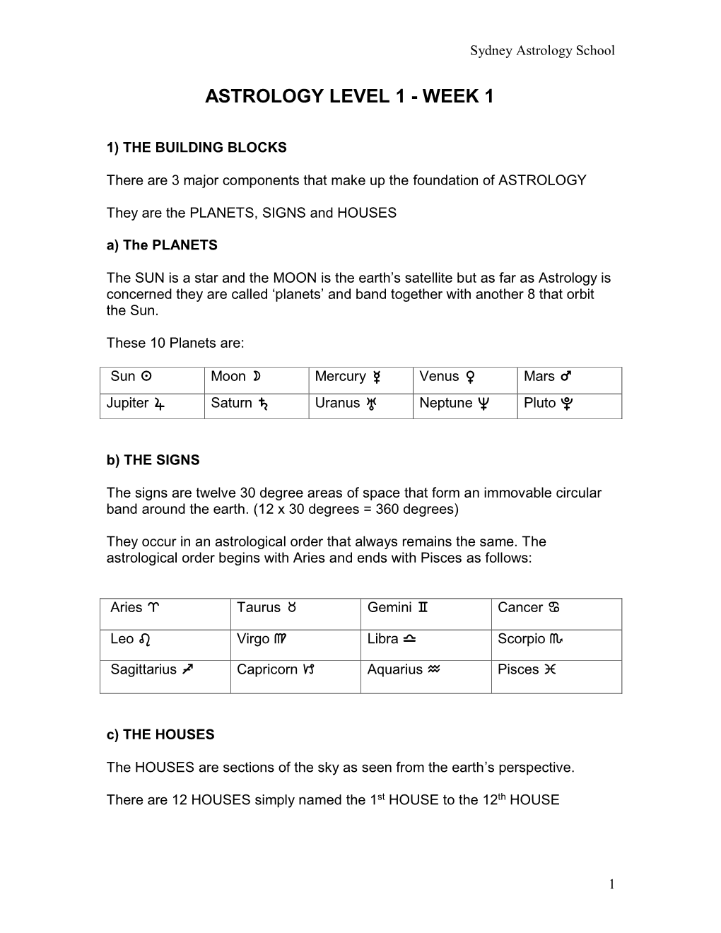 Astrology Level 1 - Week 1