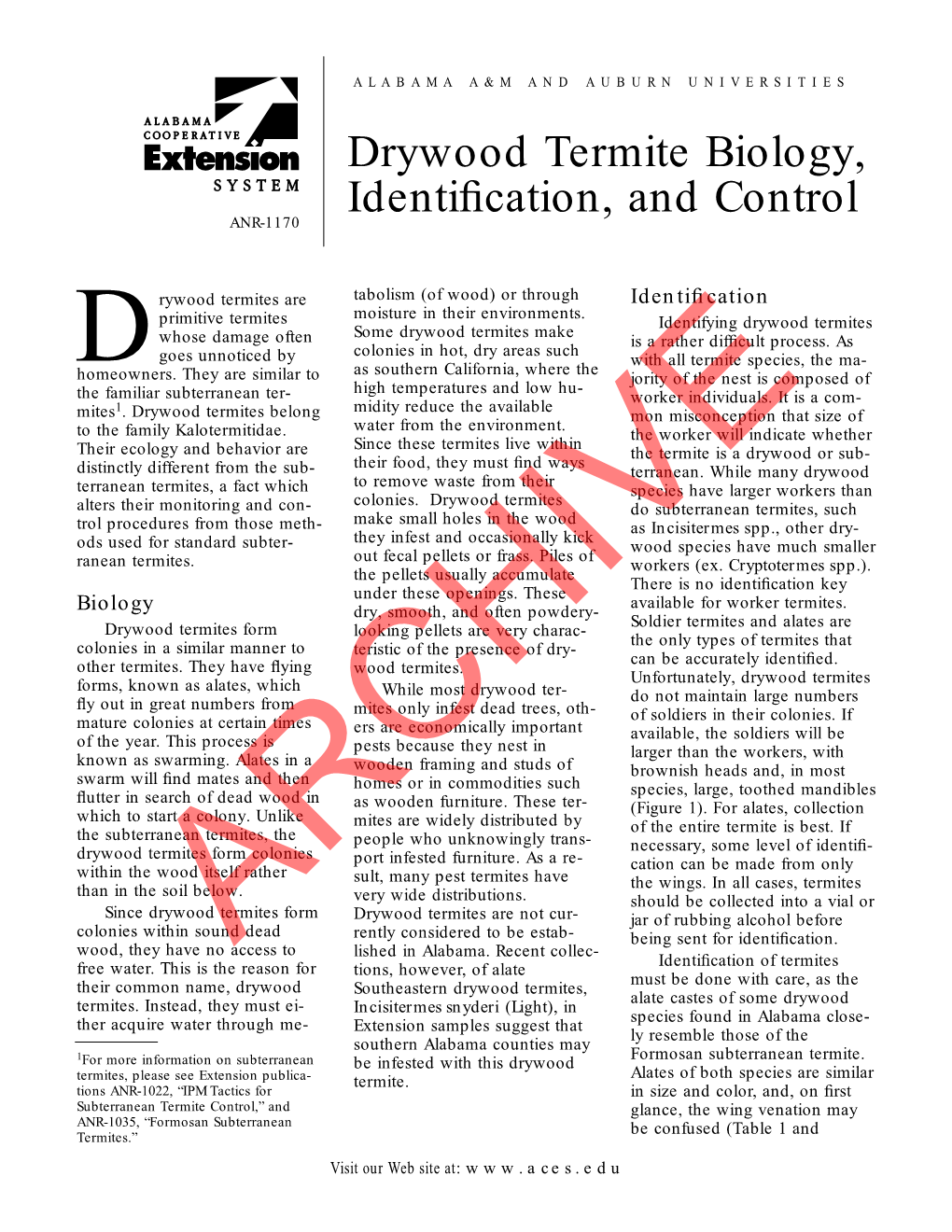 Drywood Termite Biology, Identification, and Control