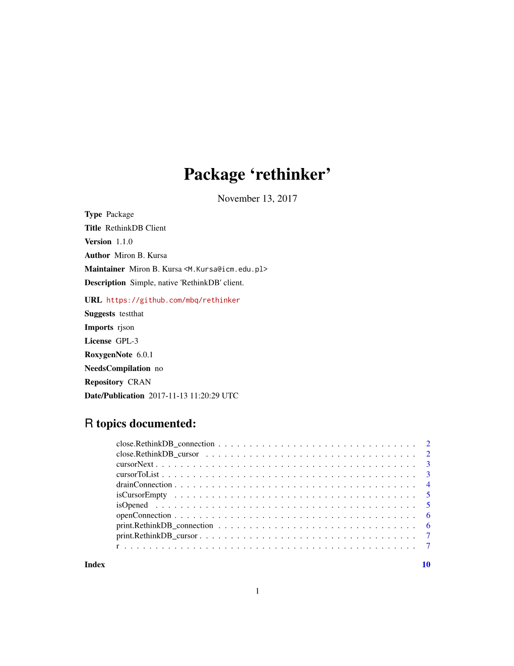 Package 'Rethinker'