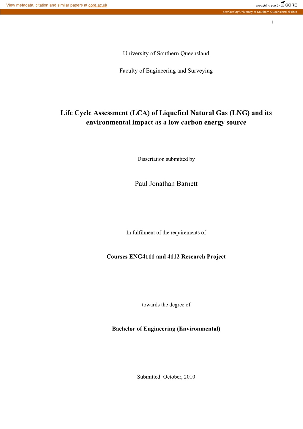 Of Liquefied Natural Gas (LNG) and Its Environmental Impact As a Low Carbon Energy Source