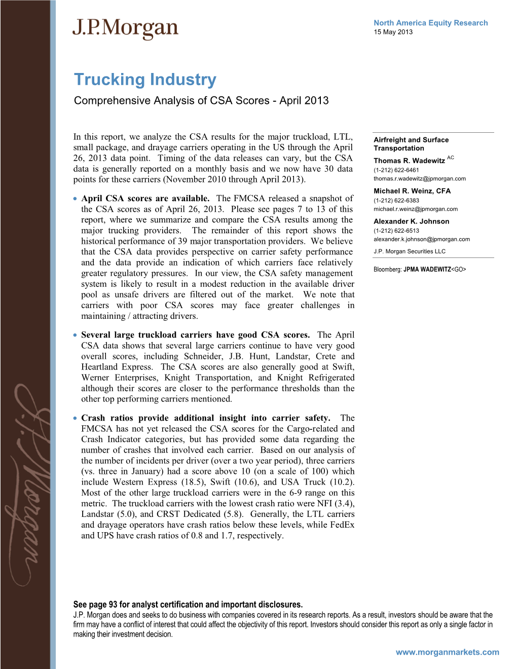 Trucking Industry Comprehensive Analysis of CSA Scores - April 2013