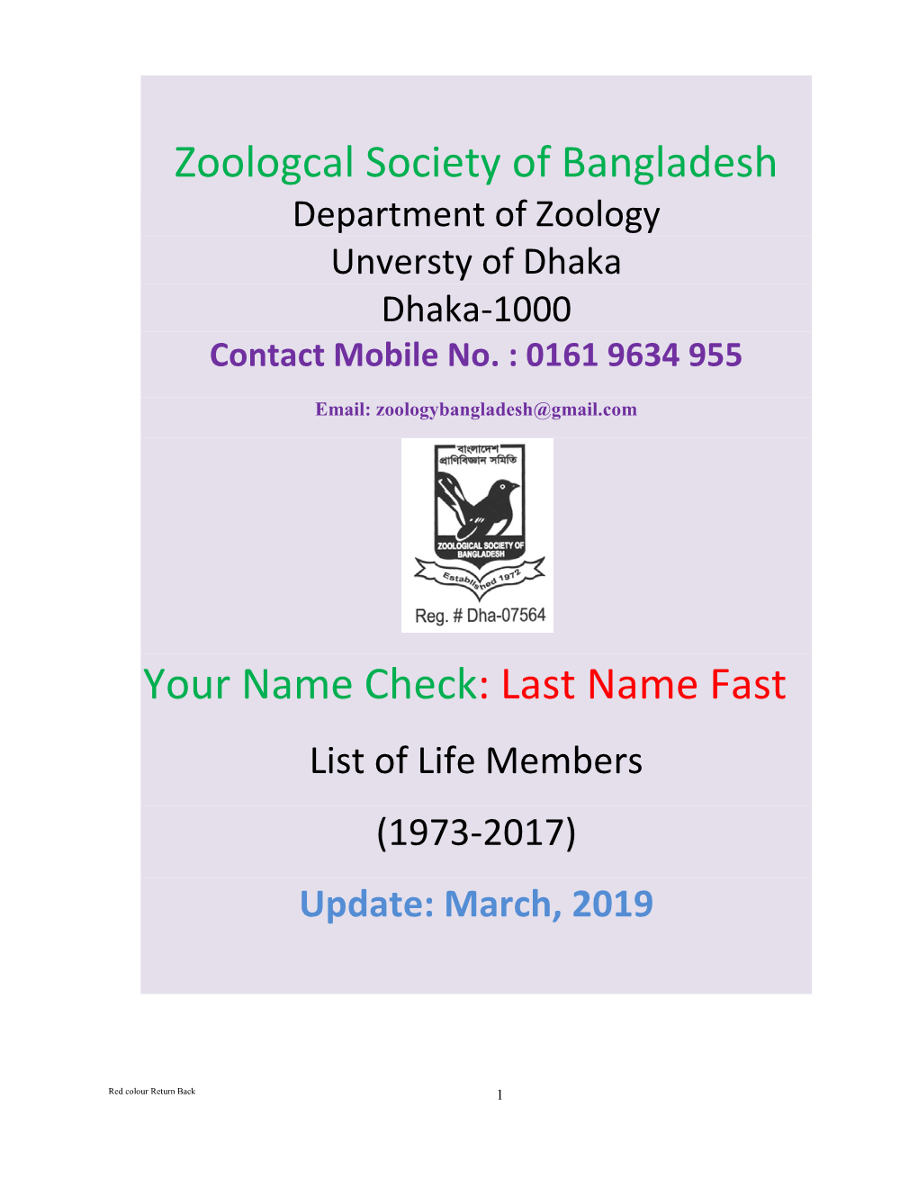 Zoologcal Society of Bangladesh Your