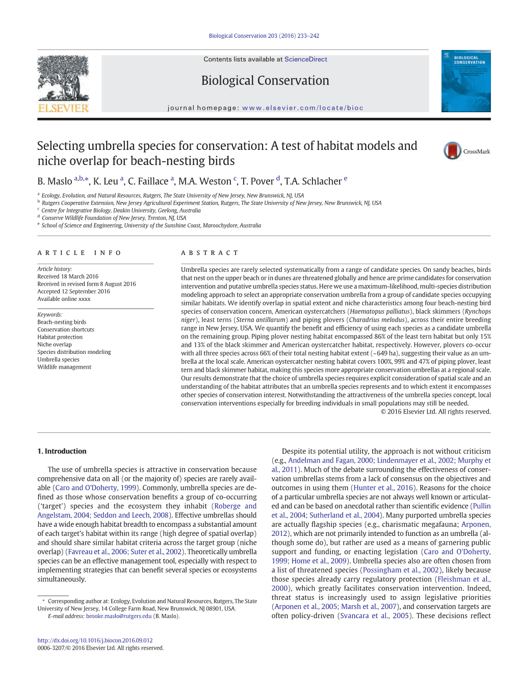 Selecting Umbrella Species for Conservation: a Test of Habitat Models and Niche Overlap for Beach-Nesting Birds