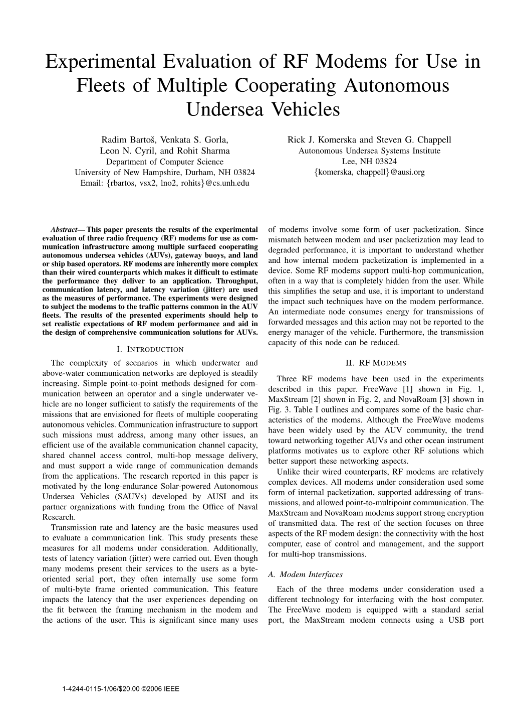 Experimental Evaluation and Modeling of RF Modems for Use In