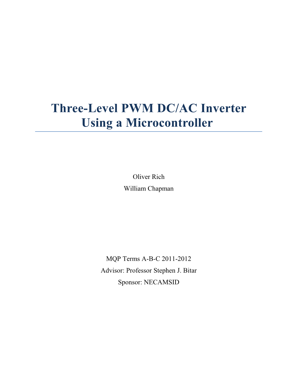 Three-Level PWM DC/AC Inverter Using a Microcontroller