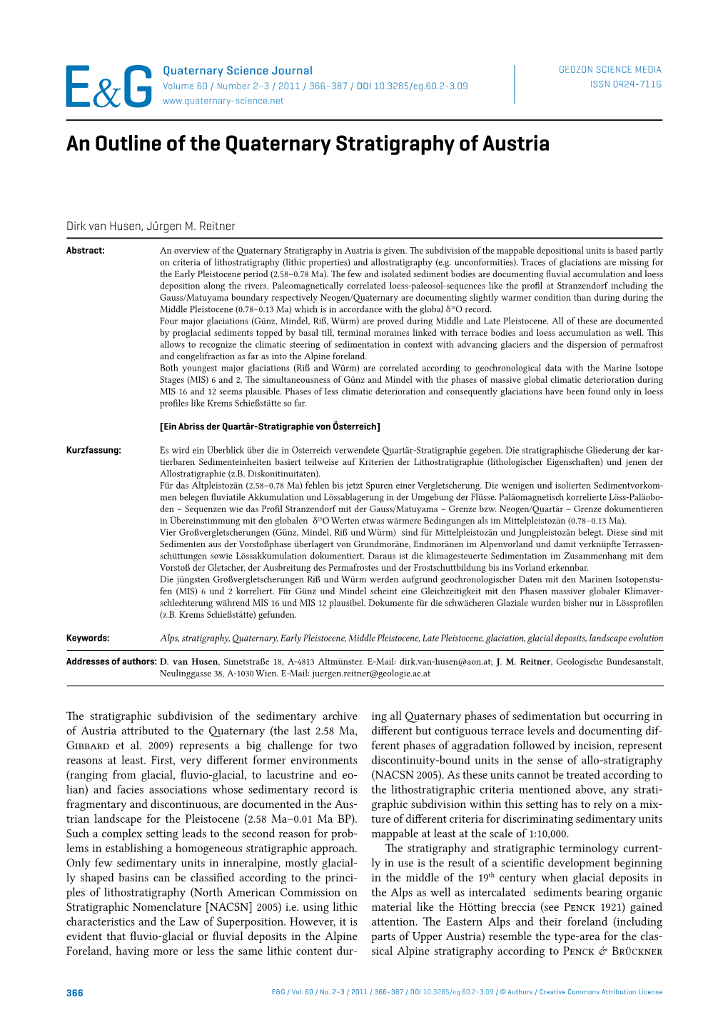 An Outline of the Quaternary Stratigraphy of Austria