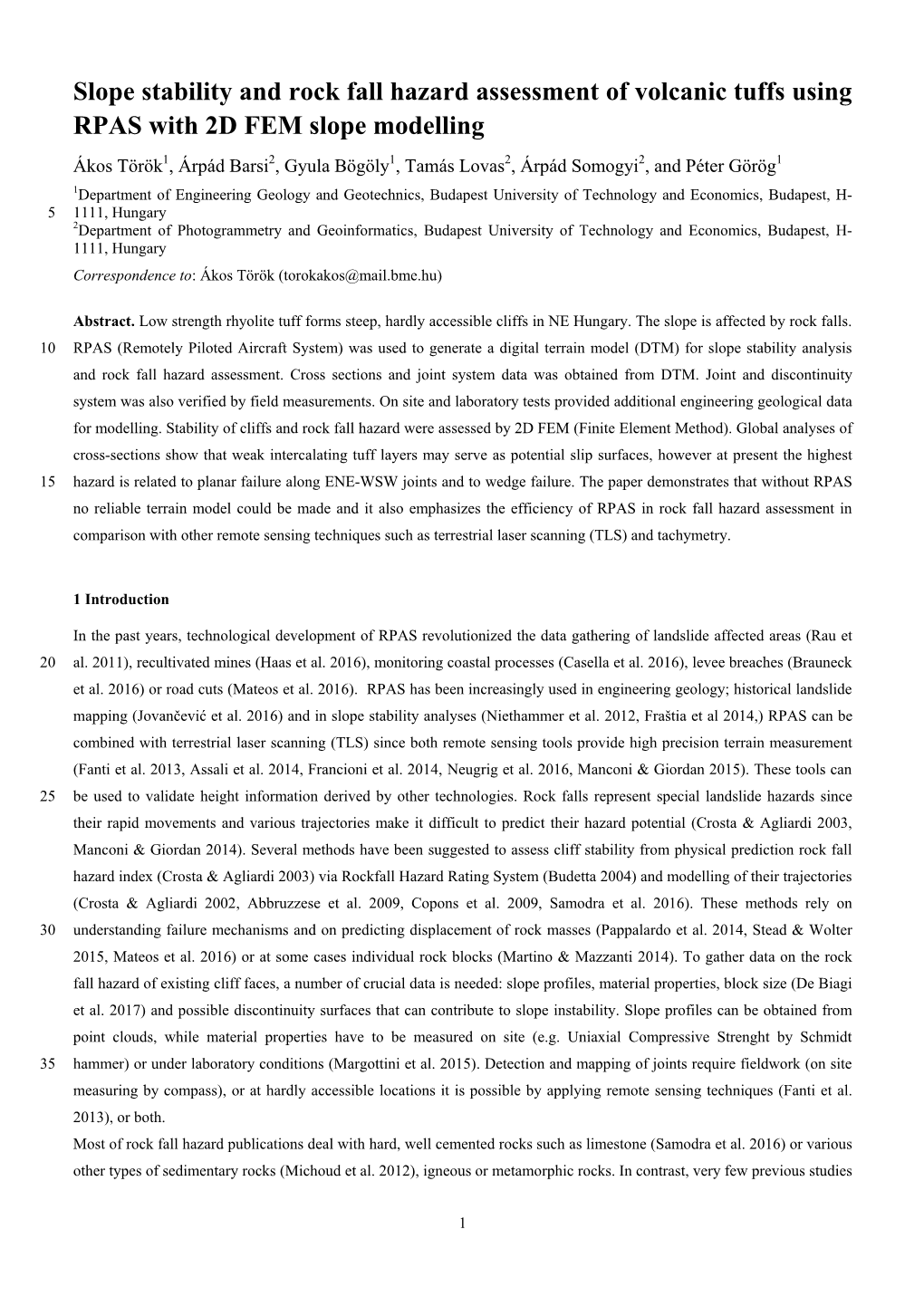 Slope Stability and Rock Fall Hazard Assessment of Volcanic Tuffs Using