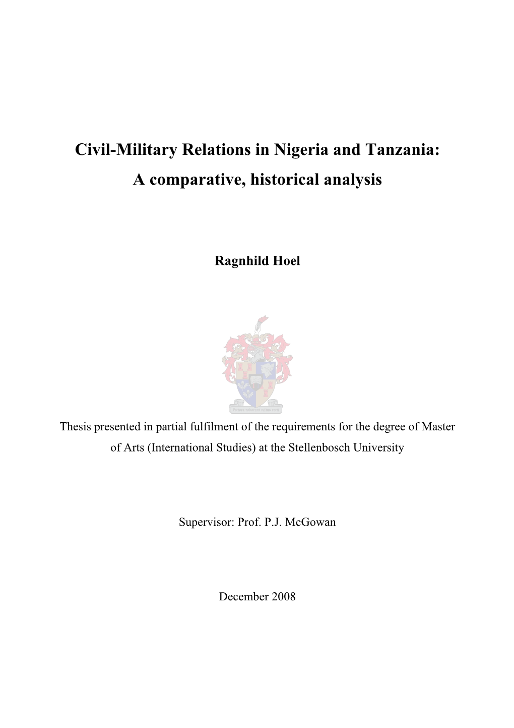 Civil-Military Relations in Nigeria and Tanzania: a Comparative, Historical Analysis