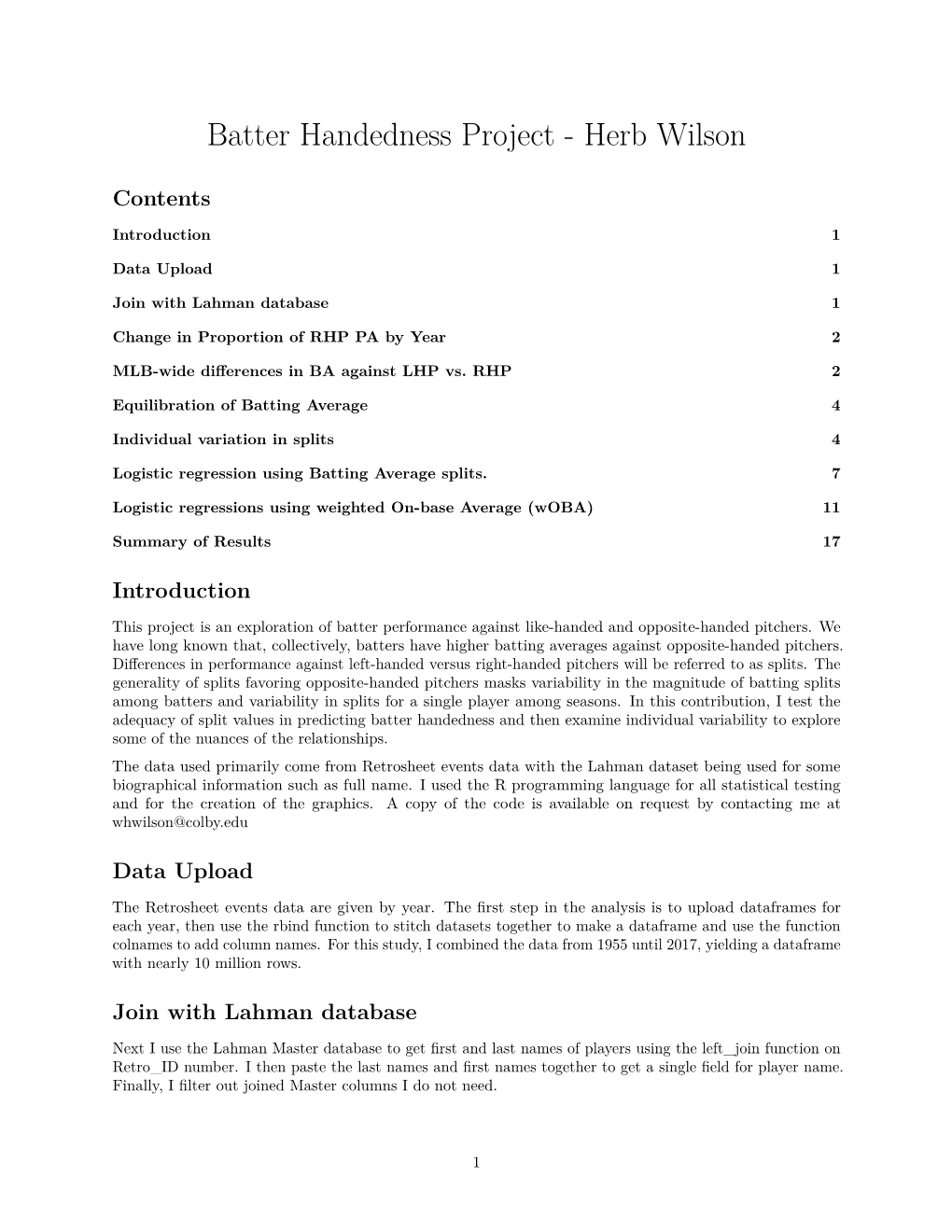 Batter Handedness Project - Herb Wilson