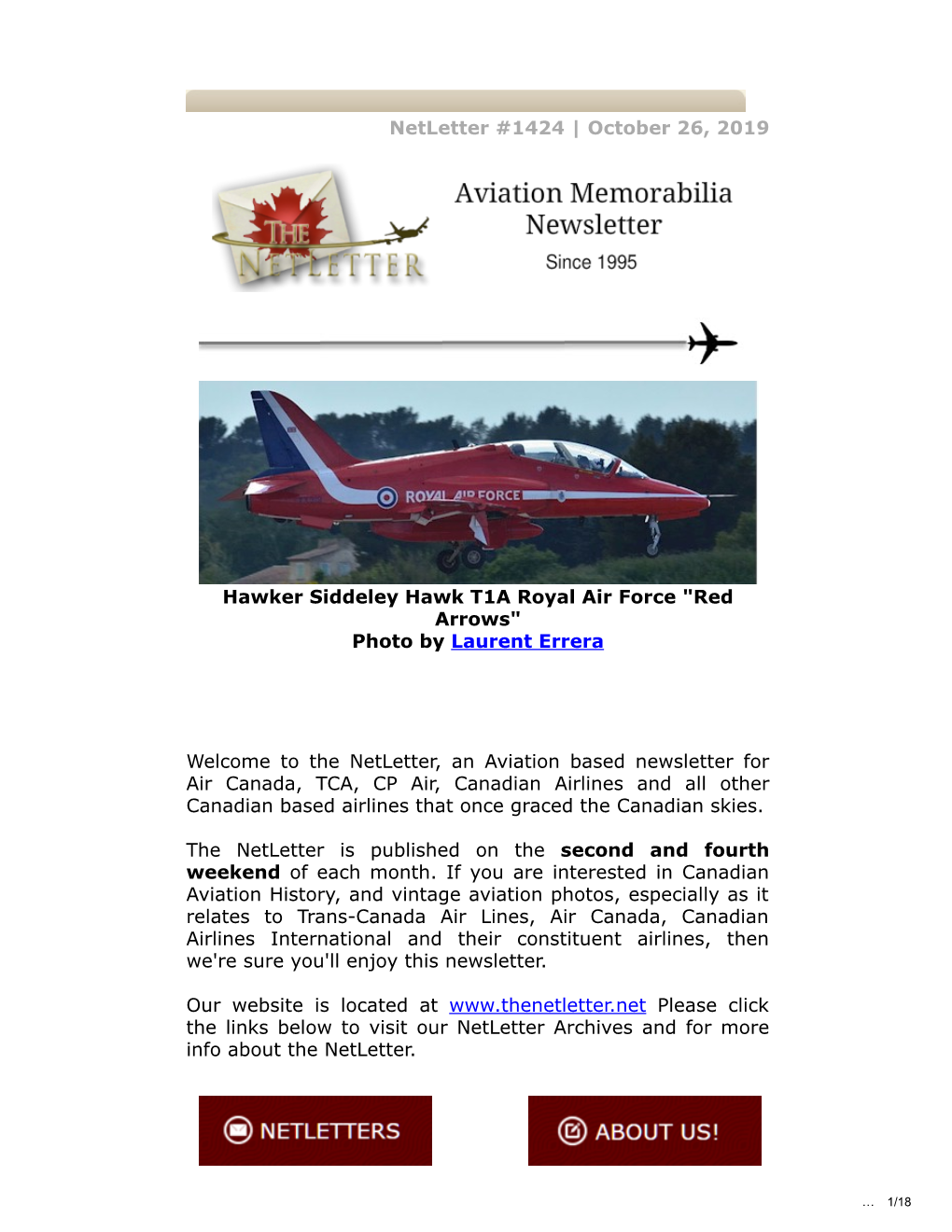 Netletter #1424 | October 26, 2019 Hawker Siddeley Hawk T1A Royal