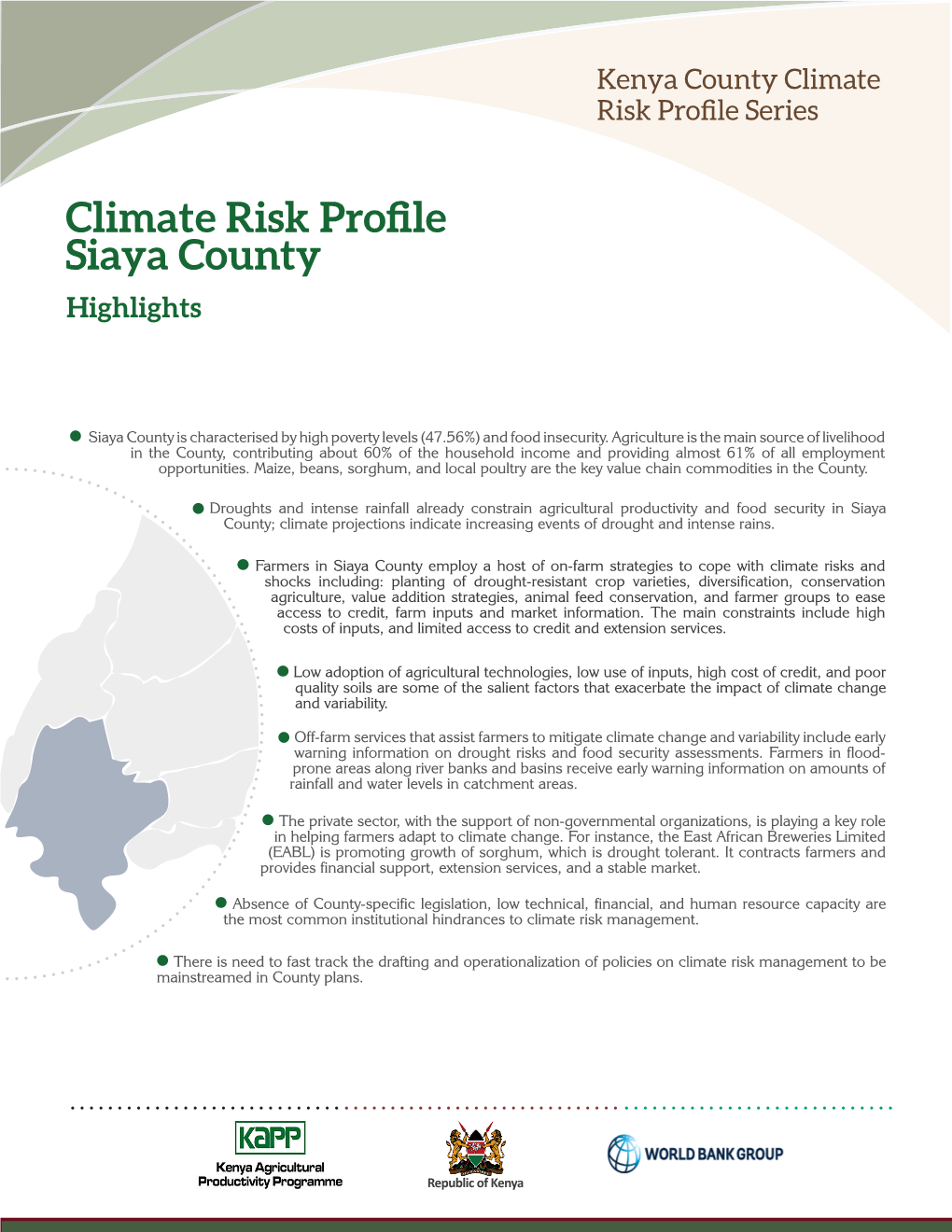 Climate Risk Profile Siaya County Highlights