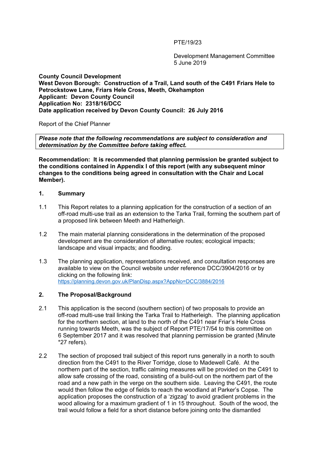 West Devon Borough: Construction of a Trail, Land South of the C491 Friars