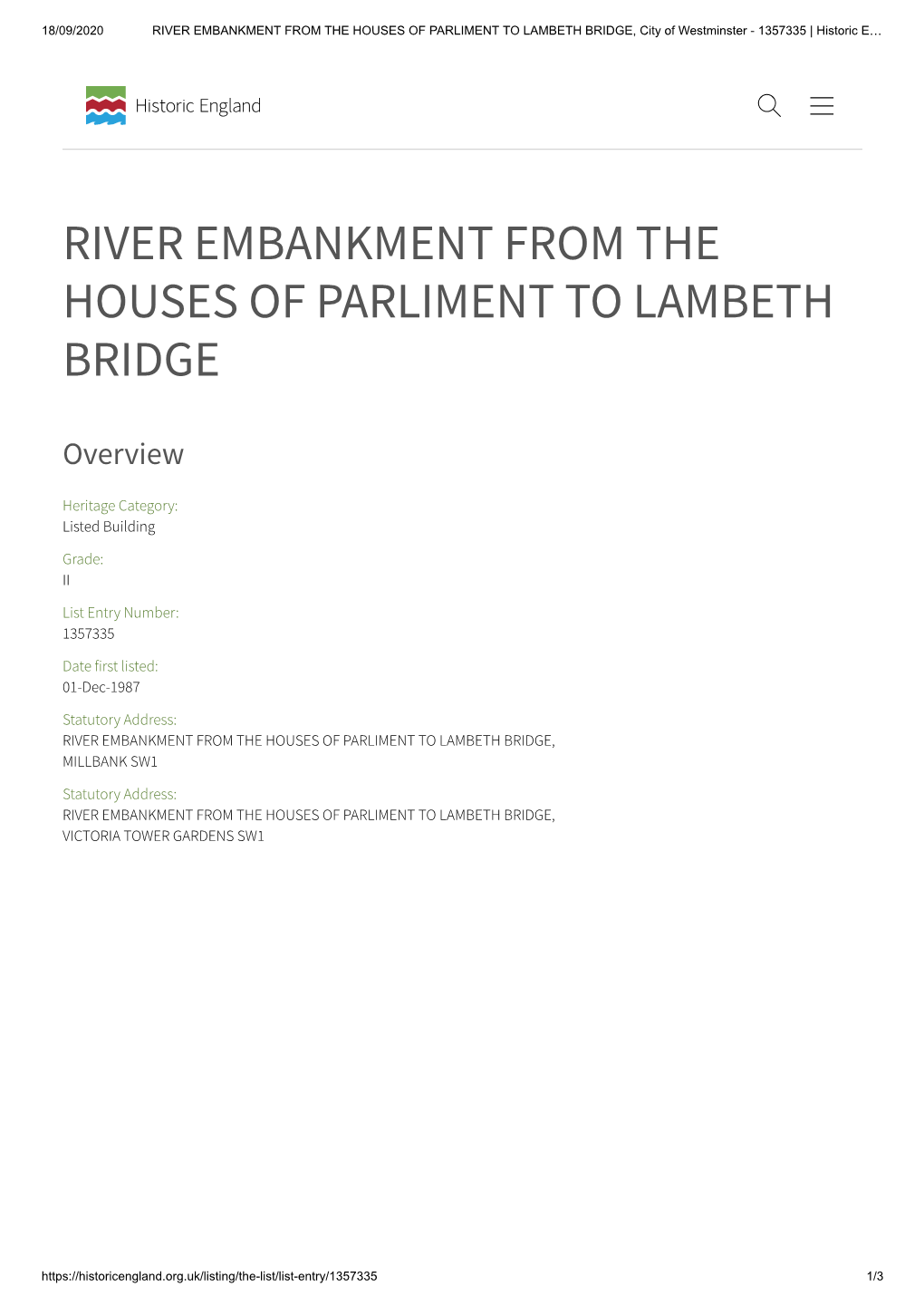 River Embankment Wall from the Houses of Parliament to Lambeth