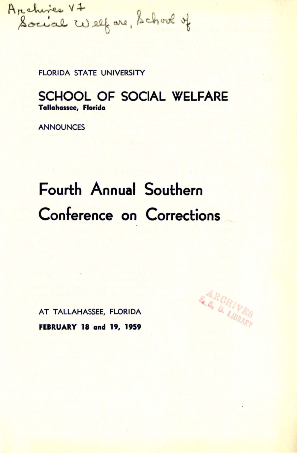 Program for Fourth Annual Southern Conference on Corrections