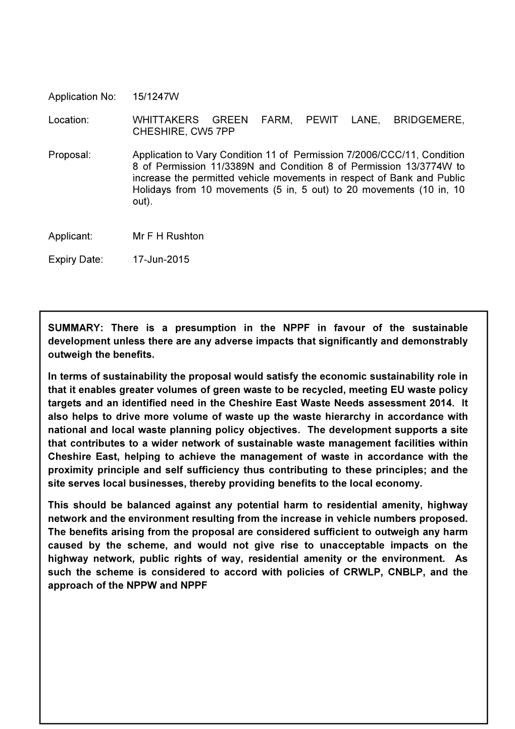 WHITTAKERS GREEN FARM, PEWIT LANE, BRIDGEMERE, CHESHIRE, CW5 7PP Proposal