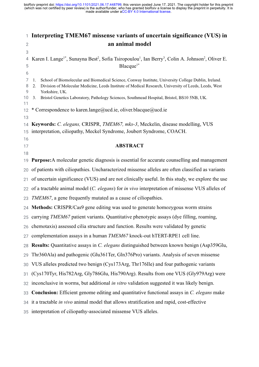 Interpreting TMEM67 Missense Variants of Uncertain