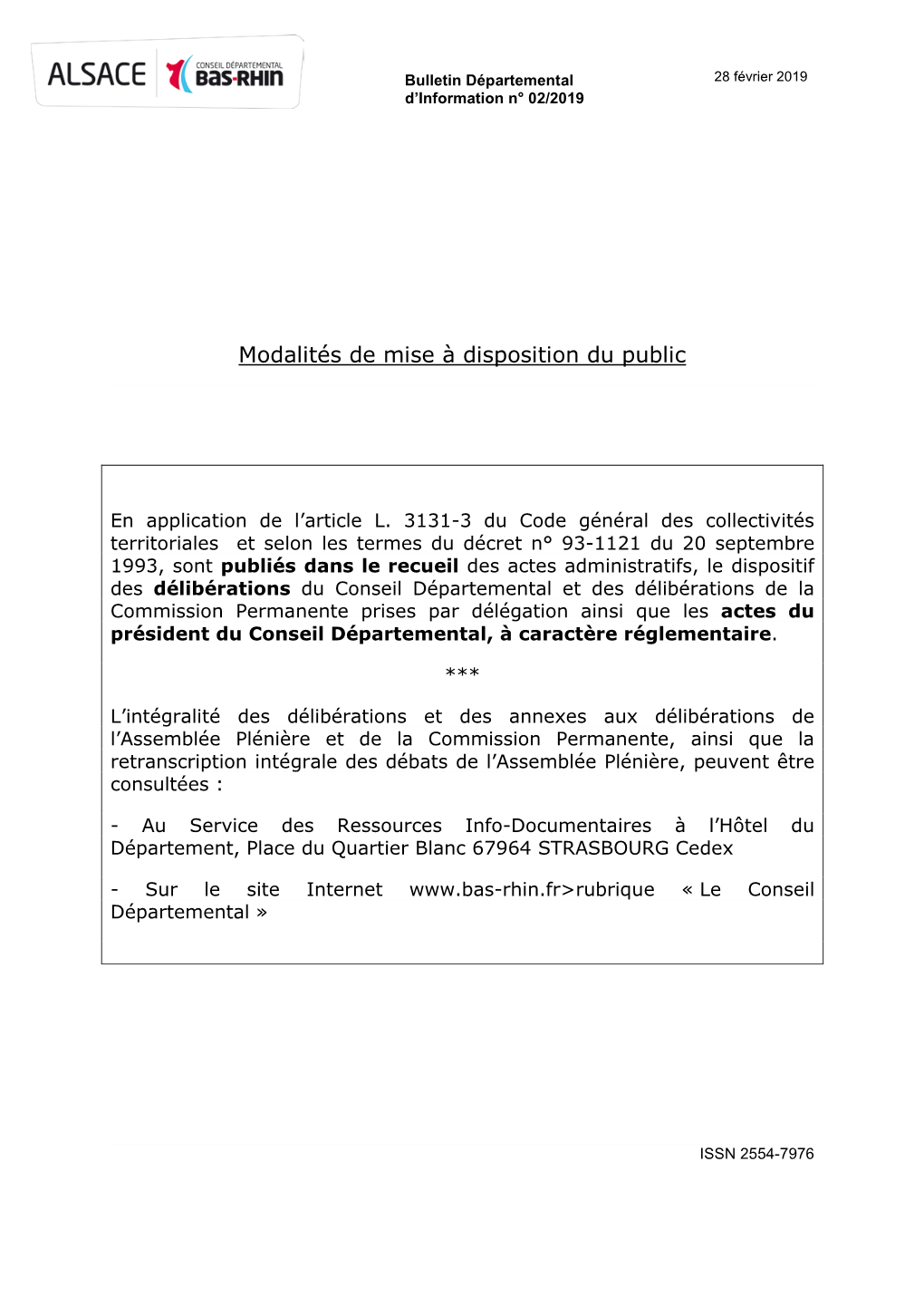 Bulletin Départemental D'information 02/2019