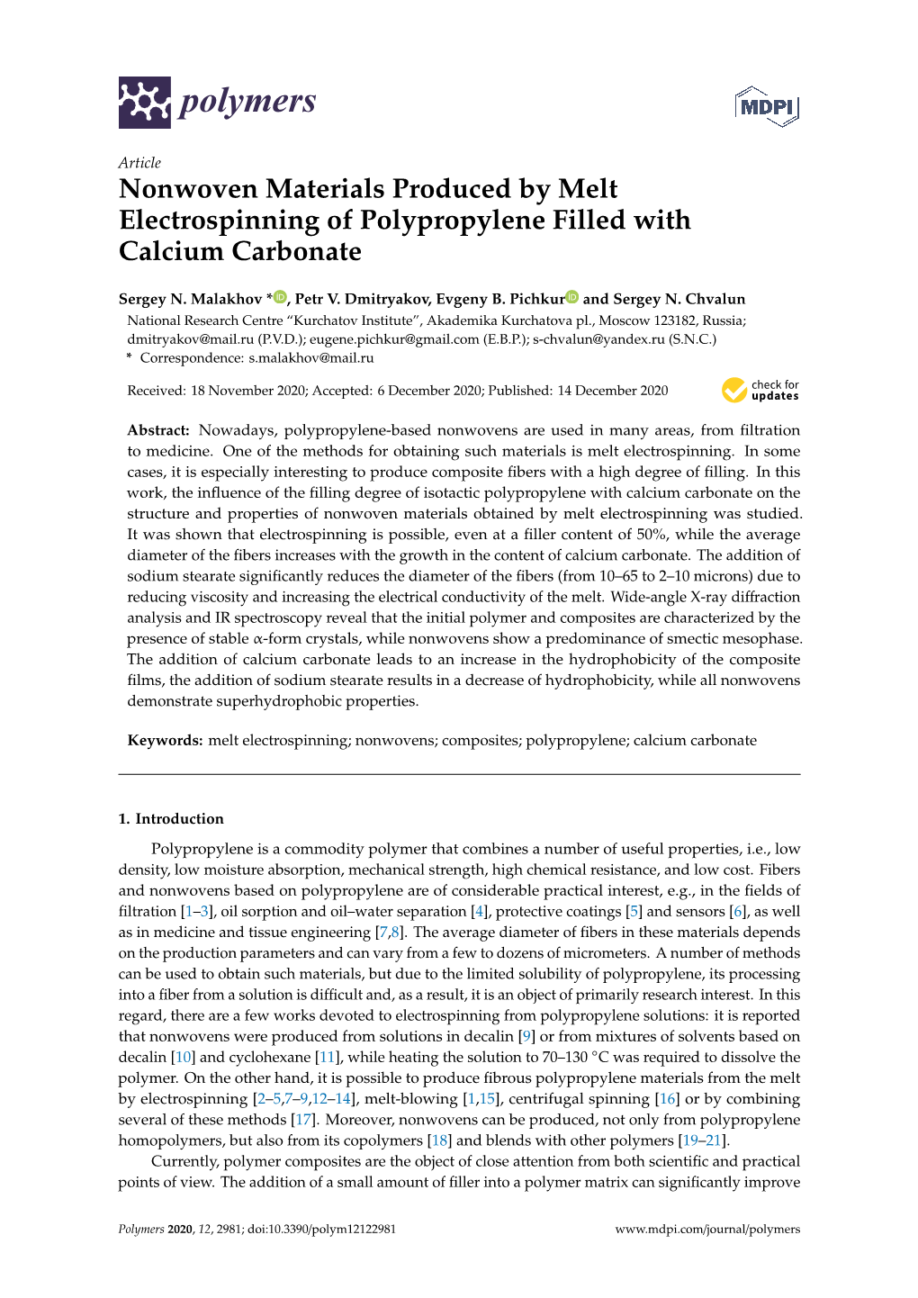 Nonwoven Materials Produced by Melt Electrospinning of Polypropylene Filled with Calcium Carbonate