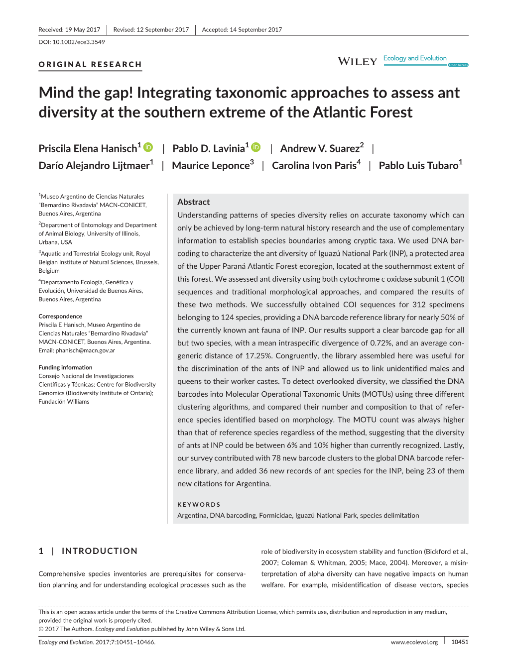 Integrating Taxonomic Approaches to Assess Ant Diversity at the Southern Extreme of the Atlantic Forest