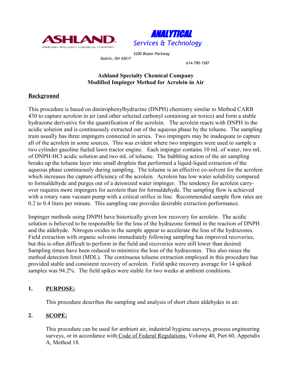 Modified Impinger Method for Acrolein in Air