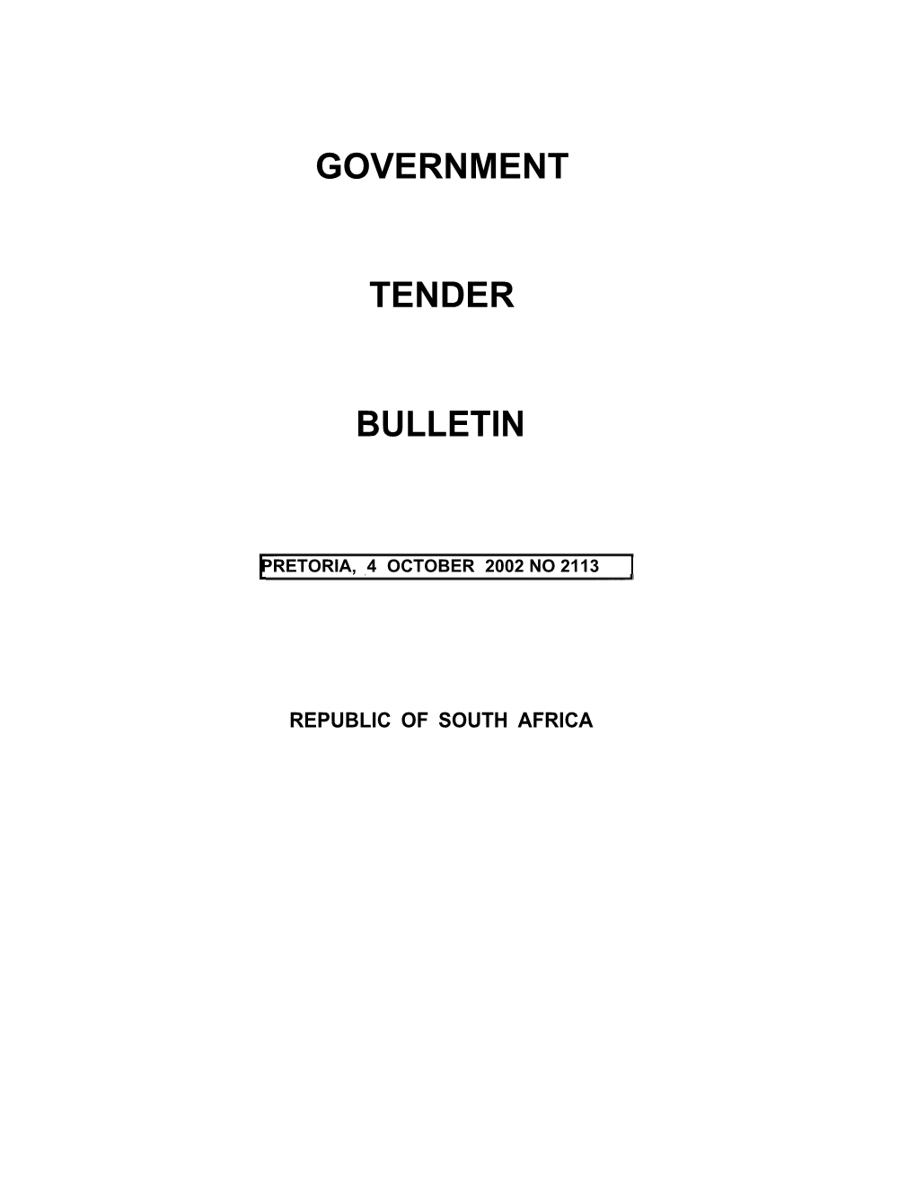 Tender Bulletin No. 2113