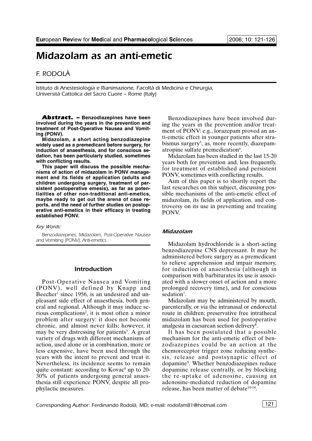 Midazolam As an Anti-Emetic