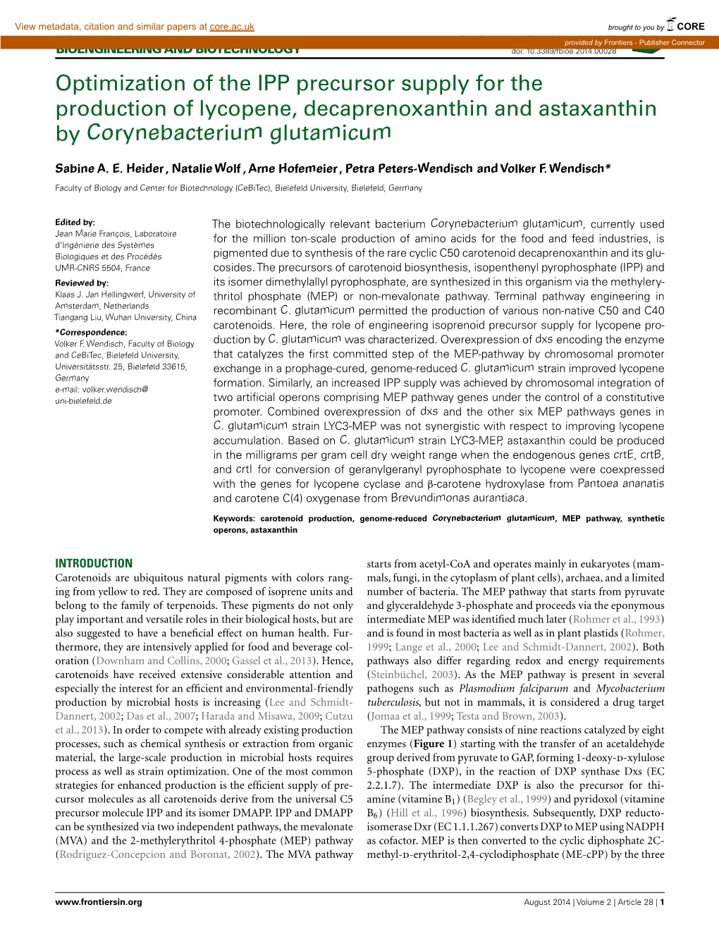 Optimization of the IPP Precursor Supply for the Production of Lycopene, Chem